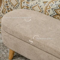 HOMCOM Banco de Almacenaje con Patas de Madera y Asiento Acolchado Carga 120 kg Puff Almacenaje Ovalado Beige(m-5)