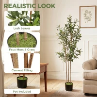 HOMCOM Decorative Artificial Plant, 148 cm Silk Olive Tree with 553 Leaves in Cement Pot, Fake Plant(m-4)
