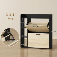 HOMCOM Scarpiera Slim con 2 Cassetti Ribaltabili e 3 Vani Aperti, Capacità 15 Scarpe, 83x24x90.5 cm, Nero(m-3)