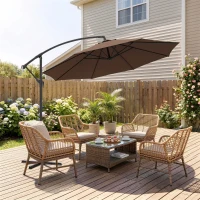 Outsunny Ombrellone da Giardino 3x2.5 m a Braccio Inclinabile con Manovella, in Acciaio e Poliestere, Marrone(m-9)