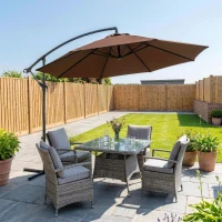 Outsunny Ombrellone da Giardino 3x2.5 m a Braccio Inclinabile con Manovella, in Acciaio e Poliestere, Marrone(m-2)
