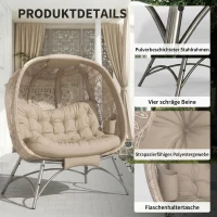 Outsunny tuinstoel 2 zits, rieten stoel met opvouwbare mand, kussens, staal(m-7)