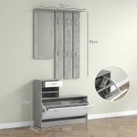 HOMCOM Set Eingangs­möbel mit Garderobe mit 6 Haken, Schuhschrank mit Schublade und Spiegel, Grau(m-3)