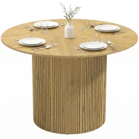 HOMCOM Table à manger ronde moderne pour 4-6 personnes Table de cuisine de 110 cm avec pied cylindrique cannelé chêne(m-7)