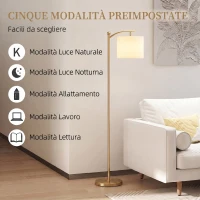 HOMCOM Lampada da Terra a LED con Telecomando, Luce Regolabile su 11 Colori di Temperatura e 11 Luminosità, Oro(m-7)