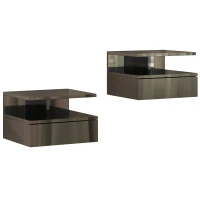 HOMCOM Conjunto de 2 Mesas de Cabeceira Flutuantes com Gaveta e Prateleira Aberta para Sala de Estar, 35x32x22,5 cm Preto Brilhante(m-1)