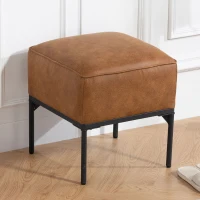 HOMCOM Reposapiés Salón Taburete Bajo Tapizado en PU con Patas de Acero Acolchado Grueso Otomana para Sofá Marrón(m-10)