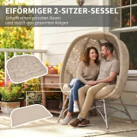 Outsunny tuinstoel 2 zits, rieten stoel met opvouwbare mand, kussens, staal(m-5)