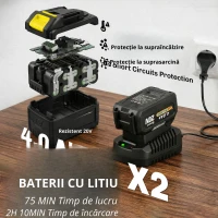 Outsunny Motocultor fără fir, Rotavator electric 18V cu 2 baterii 4000mAh, încărcător, lățime de lucru 20 cm Gri(m-7)