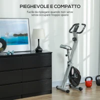 SPORTNOW Klappbarer Magnet-Heimtrainer mit 8 Stufen, LCD-Display, Rollen und verstellbarem Sattel, Grau und Schwarz(m-4)