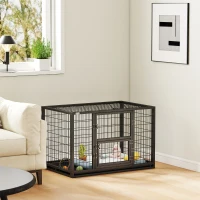 PawHut Cage pour Chien Robuste Niche Chien Intérieur Toit Ouvrant et Porte de Nourrissage Acier 94 x 60 x 64 cm Noir(m-2)
