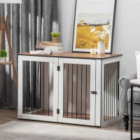 PawHut Caixa para cães, caixa para animais de estimação para cães grandes, abrigo para cães, interior, 106 x 60 x 76 cm, Carvalho+Branco(m-6)