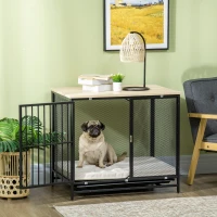 PawHut Gaiola para cães, Caixa para cães, almofada resistente à água, bandeja de fundo removível, com trava, Preto, 80 x 55 x 71 cm(m-2)
