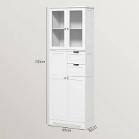 HOMCOM Hoher Aufbewahrungsschrank, Schrank mit Glastüren und verstellbaren Regalen für Bad, Küche, Wohnzimmer, Weiß(m-3)