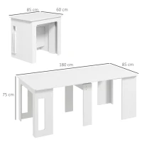 HOMCOM Klapptisch Esstisch, Küchen-Klapptisch ausziehbar bis zu 6 Personen, für kleine Räume, Esszimmer, Weiß(m-3)