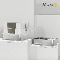PawHut Caixa de areia para gatos, aço inoxidável, interior XL, com pá, Cinza claro(m-3)