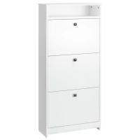 HOMCOM Schuhschrank 3 Klappenfächer (18 Paar Schuhe) und 1 Ablage Spanplatte Weiß 60×24×132cm(m-1)