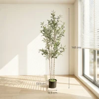 HOMCOM Decorative Artificial Plant, 148 cm Silk Olive Tree with 553 Leaves in Cement Pot, Fake Plant(m-3)