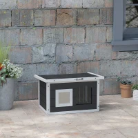 PawHut Casinha para gatos, refúgio para gatos e coelhos, casa de madeira com tapete de arranhar, portinhola, 61 x 45 x 36,5 cm, Cinza(m-6)