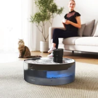 PawHut Fonte para gatos 7L, fonte para gatos com bomba silenciosa, LED, filtro de carvão ativado, aço inoxidável 30,6 x 30,6 x 17,2 cm(m-2)