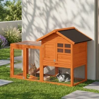 PawHut Hasenstall 2 Etagen Kaninchenstall mit wasserdicht Bitumendach Freilaufgehege Rampe Türen Holz 123,5x62,6x92,5 cm Orange(m-10)