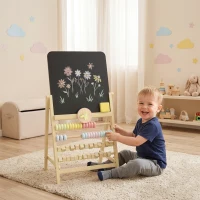 AIYAPLAY Tableau effaçable en bois sur chevalet pour enfants, horloge, abaque, effaceur, 2+ ans, Bois naturel(m-6)