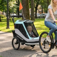 AIYAPLAY 2 w 1 przyczepka rowerowa i wózek składana, przyczepka dla dzieci z pasem 5-punktowym, odblaskami, pneumatycznymi oponami 40,64 cm, hamulec(m-10)