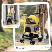 PawHut 2-em-1 Carrinho para Cães Trolley, dobrável, 1 cesto, 1 bolsa, 82 cm x 49,5 cm x 98 cm, Amarelo(m-3)