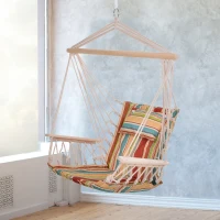 Outsunny Chaise suspendue hamac de voyage respirant portable 100 x 106 cm coton macramé polyester multicolore rayé(m-12)