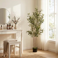 HOMCOM Decorative Artificial Plant, 148 cm Silk Olive Tree with 553 Leaves in Cement Pot, Fake Plant(m-10)