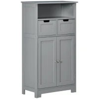 kleankin Badezimmerschrank mit 2 Schubladen, Fach, Schrank mit Tür, verstellbarer Einlegeboden, 60 x 30 x 109 cm, grau(m-1)