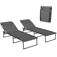 Outsunny Lot de 2 bain de soleil transat pliable dossier inclinable multi-positions acier lacets élastiques textilène gris(m-11)