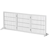 PawHut Portão para Cães Portão de Proteção Autoportante com Pés 185 x 71 cm Madeira Grade para Cães Proteção para Escadas Portão para Escadas, Portas, Cozinha, Corredor, 3 Painéis, Branco(m-6)