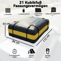 Outsunny Wasserdicht Dachbox Auto 425L für Fahrzeugdächer mit/ohne Gepäckträger Gepäckbox mit 8 Verstärkte Gurte Türhaken Gelb(m-3)