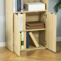 HOMCOM Bücherregal mit 4 offenen Fächern und 2 Türen für Wohnzimmer und Büro 59x29x180 cm Naturholz(m-5)