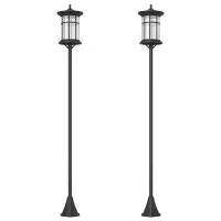 Outsunny Set 2 Solarlaternen mit 6h Laufzeit und Erdanker, aus Edelstahl und ABS, 23.5x23.5x184 cm, Schwarz(m-8)
