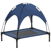 PawHut Cama para Pets com Dossel, Cama para Cães, dobrável, resistente às intempéries, Azul(m-1)