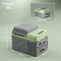 Outsunny Caixa frigorífica com compressor 12 L, geladeira elétrica com conexão e função de refrigeração, Cinza+Verde(m-3)