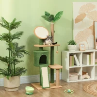 PawHut Arranhador, árvore para gatos de 139 cm com toca, bolinhas de brinquedo, postes de sisal e plataformas, para dois gatos, verde(m-2)