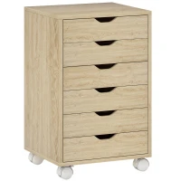 HOMCOM Comodă pentru Birou cu 6 Sertare, 4 Roți și Blocare, 40x35x63cm, Stejar(m-1)