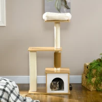 PawHut Arranhador Árvore para Gatos Casa para Gatos, 1 Cama para Gato, 1 Área de Descanso, 59,5 cm x 39,5 cm x 114 cm, Marrom + Branco(m-5)