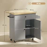 HOMCOM Desserte de cuisine sur roulettes, Îlot central cuisine tiroir étagère réglable support à épices et porte-serviette gris(m-3)
