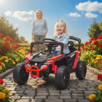 AIYAPLAY Carro Elétrico para Crianças 12V com 2 Motores Suspensão Traseira Faróis e Música 88x57,5x55,5 cm Vermelho(m-2)