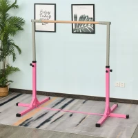 HOMCOM Barre Fixe de Gymnastique pour Enfant, Hauteur Réglable sur 13 Niveaux de 92-150 cm, en Acier et Bois de Hêtre, Barre de Gym d'Entraînement à Domicile, Antidérapant, Facile à Assembler, Rose(m-15)