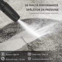 Outsunny Aparat de spălat sub presiune cu pompă din aluminiu 135 bar presiune maximă 1800W putere 540 l/h furtun 5m duză reglabilă & mânere(m-7)