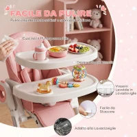 AIYAPLAY Seggiolone Pappa Pieghevole per Bambini 6-36 Mesi con Altezza Regolabile, Doppio Vassoio Lavabile, Ruote, Rosa(m-5)