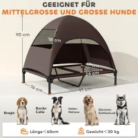 PawHut Cama Elevada para Cães Exterior com Toldo, Cama Elevada para Cães Grandes, 91 x 76 x 90 cm, Café(m-3)