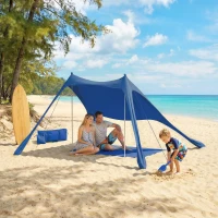 Outsunny Cort de Plajă pentru 2-4 Persoane, Covoraș, Lopată, Protecție Solară UPF50+, Albastru(m-8)