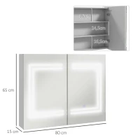 kleankin Spiegelschrank mit LED-Beleuchtung, 80 x 65cm Badezimmerschrank mit Spiegel, Soft-Close-Tür, dimmbar in 3 Farben, verstellbare Einlegeböden, Glänzendes Weiß(m-3)