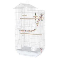 PawHut Gabbia per Uccelli, Voliera con Maniglia e Porte, Gabbietta con Altalena, Ciotole e Giochi, 46x36x100 cm, Bianco(m-11)